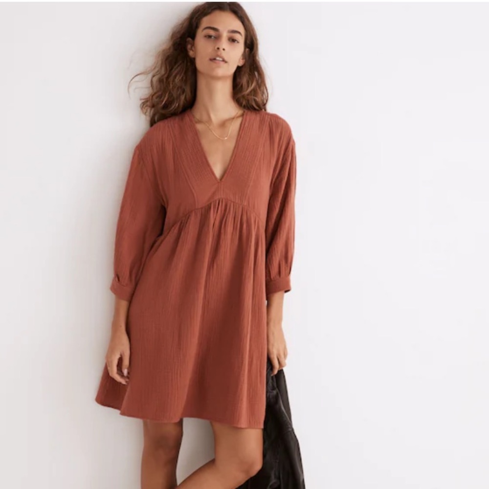 Madewell Terracotta V-Neck Mini Dress Lightspun V-Neck Mini Dress